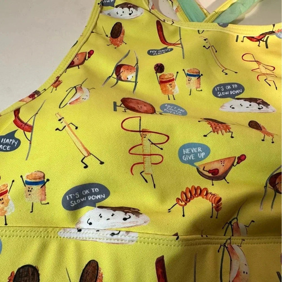 Push and Pole Top - Potatoes Cross Mesh Bra NWT XL Removable Pads Yellow Workout - Picture 3 of 7